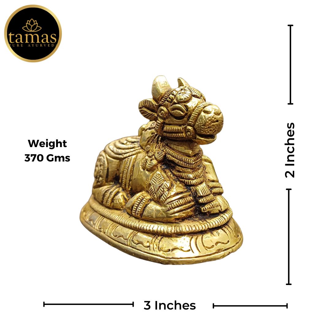 Tamas Brass Nandi Bull Statue/Idol (Golden) (2 Inches)