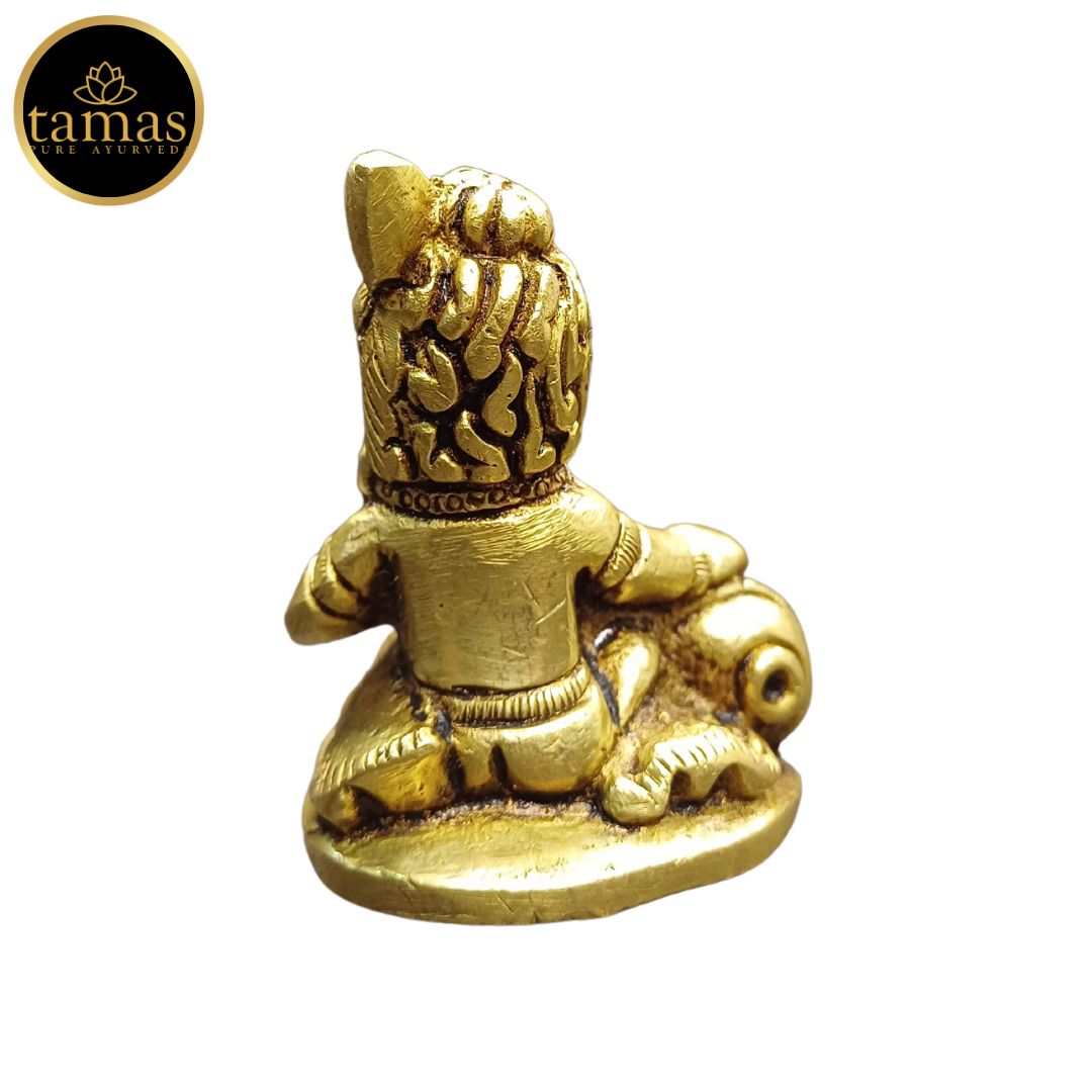 Tamas Brass Lord Krishna - Bala Gopal With Makhan Statue/Idol (Golden) (2 Inches)