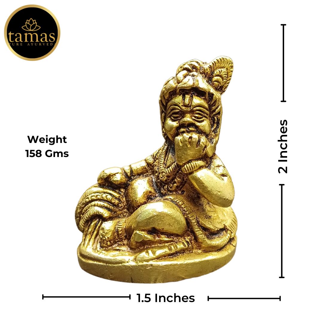 Tamas Brass Lord Krishna - Bala Gopal With Makhan Statue/Idol (Golden) (2 Inches)