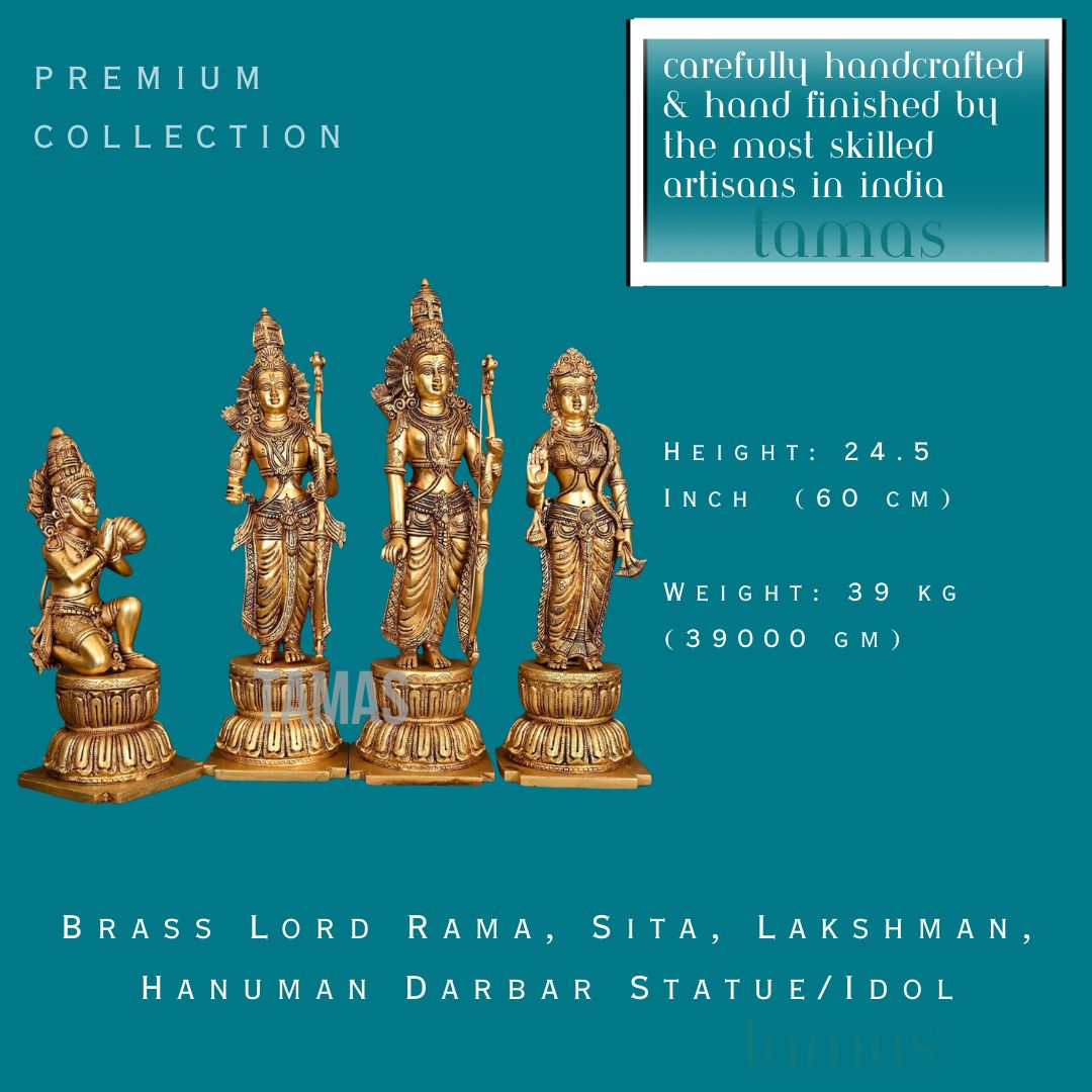 Brass Lord Rama, Sita, Lakshman, Hanuman Darbar Statue/Idol (24.5 Inch) (Golden)