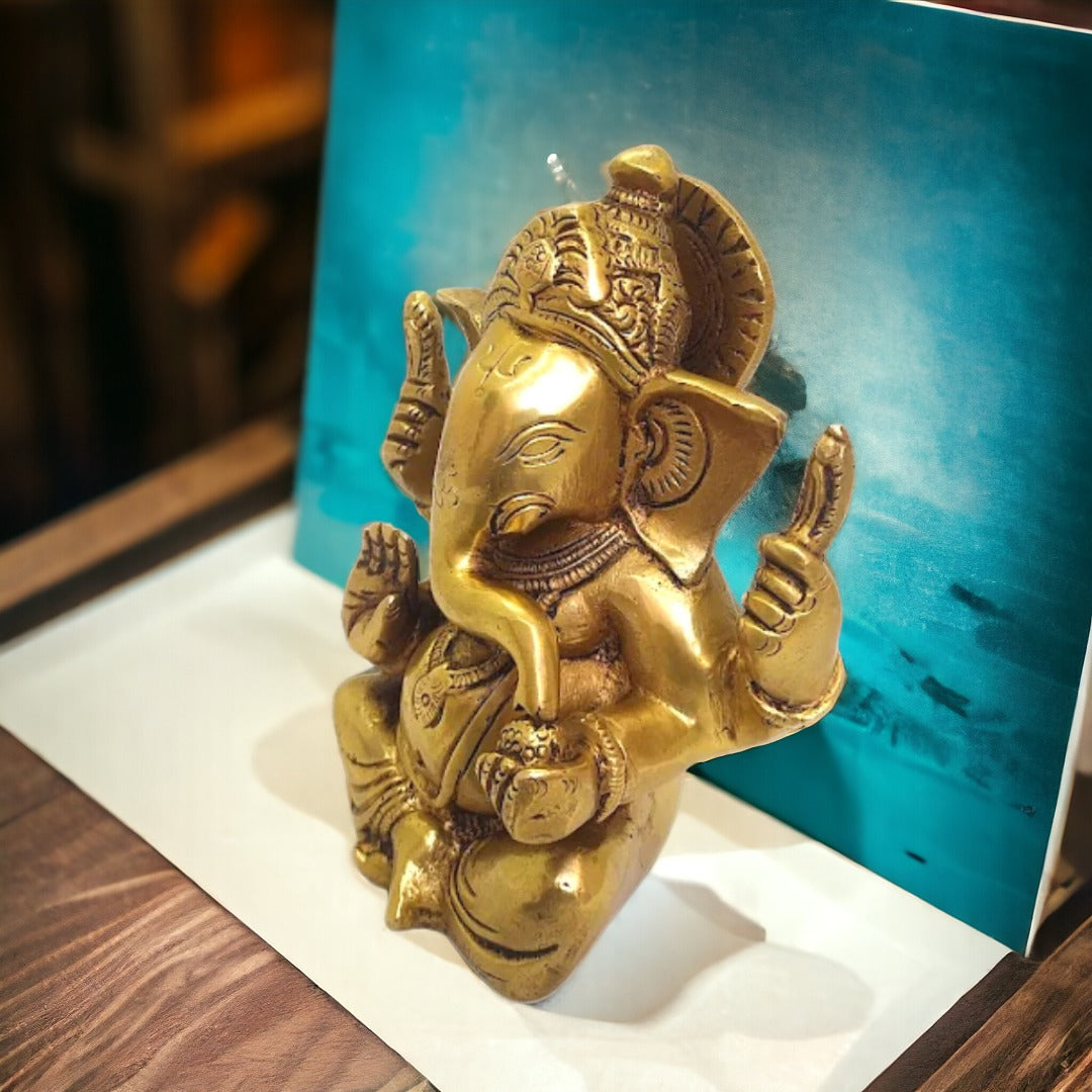 Tamas Brass Lord Ganesha Statue for Good Fortune (Height 4.6 inches)