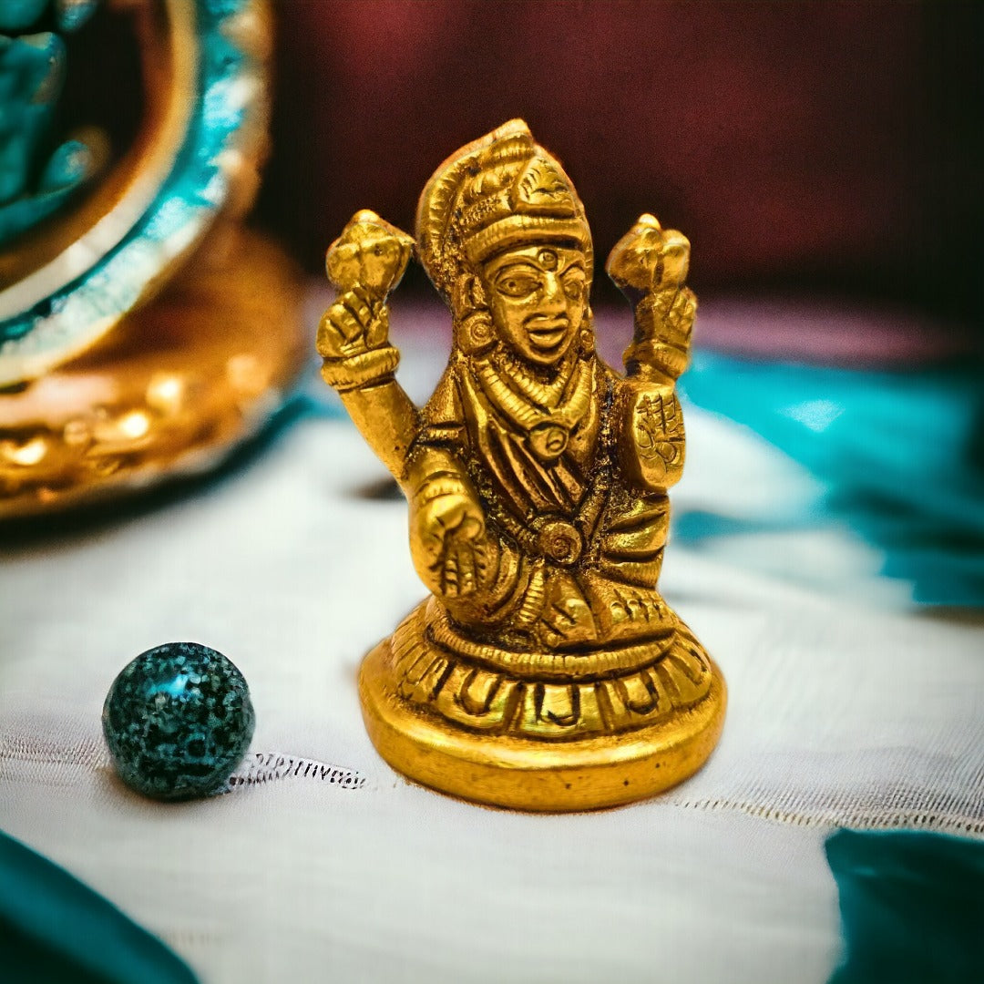 Tamas Brass Lakshmi Ganesh for Pooja Statue/Idol (Golden) (2 Inches)