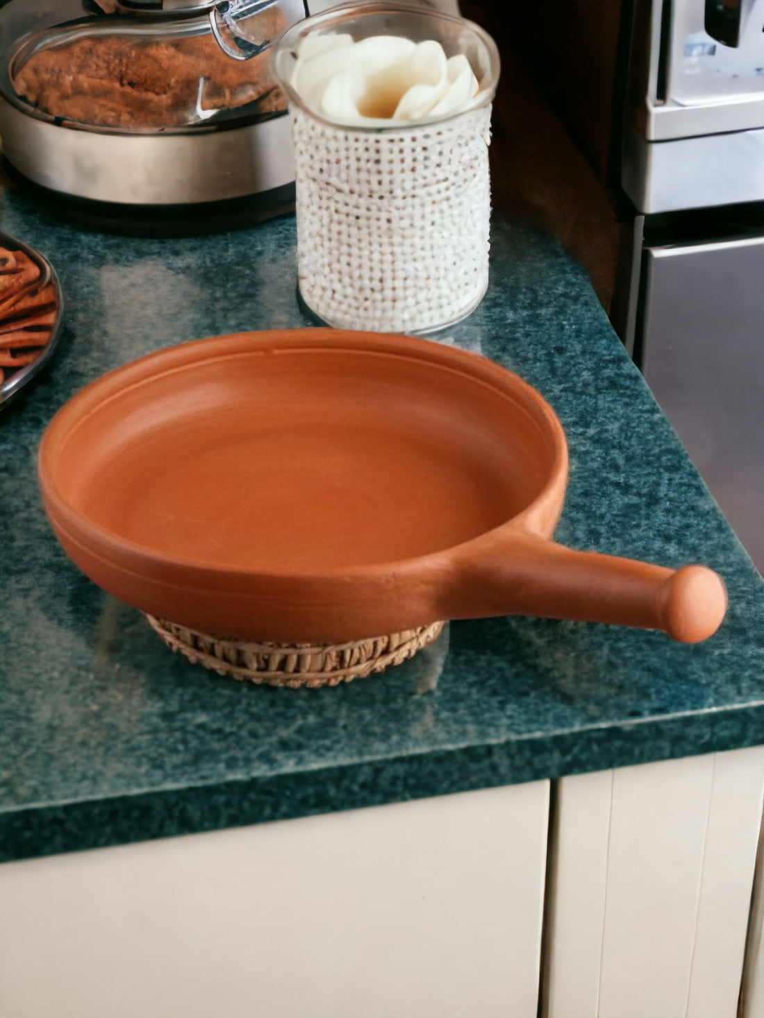 Tamas Handcrafted Terracotta Natural Clay Fry Pan (Brown)