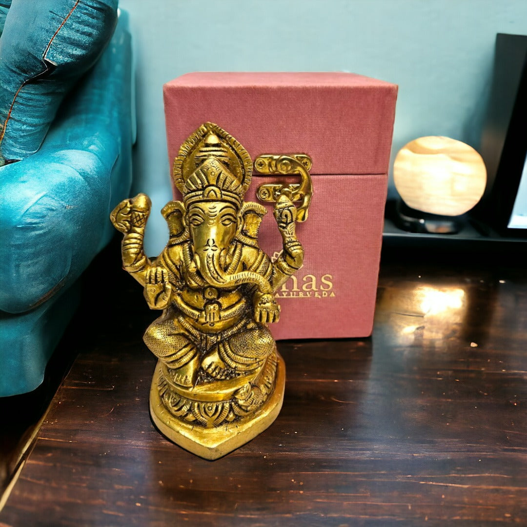 Tamas Brass Handmade Ganesh Statue for Good Luck, Success and Prosperity (Golden) Height 4 inches | Free Luxury  Gift Box