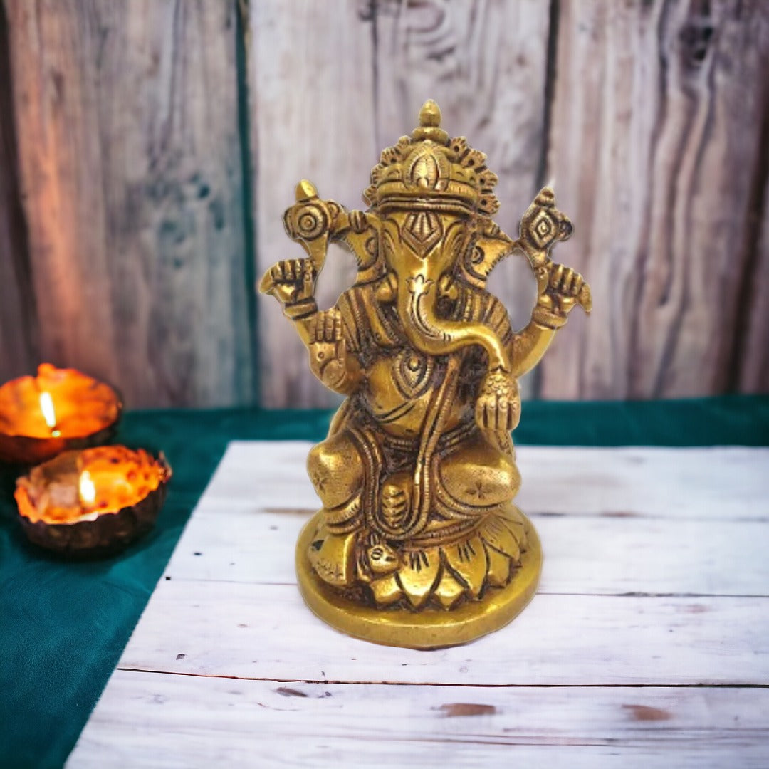 Tamas Brass Lord Ganesh Lakshmi Statue (Golden) 4.6 Inches