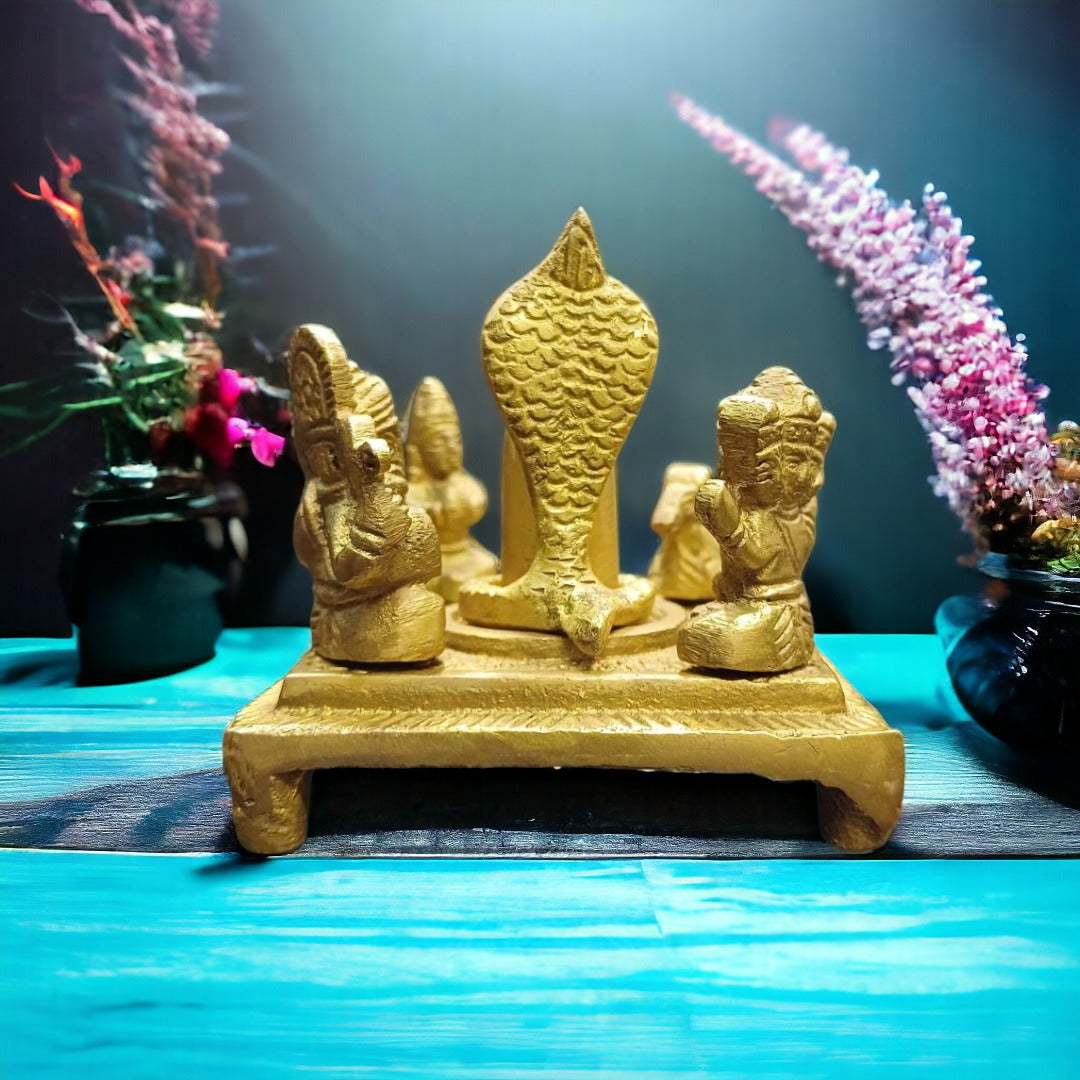 Tamas Brass Shiv Parivar with Shivling, Shri Kartikeya, Ganesh, Mata Parvati and Nandi Statue/Idol (Golden) (2.5 Inches)