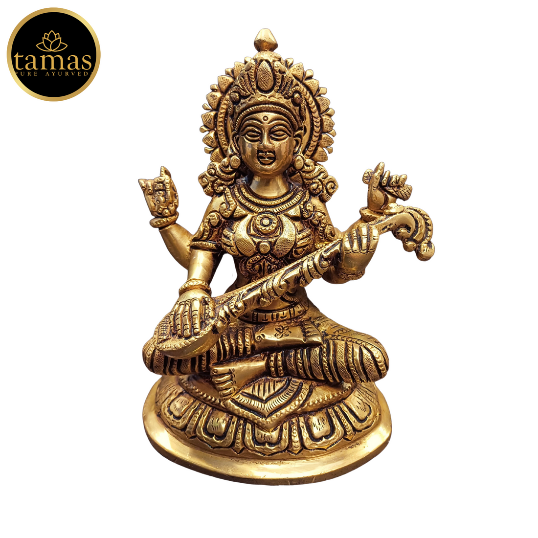 Tamas Brass Saraswati Statue (7.5 Inches)| Free Luxury Gift box