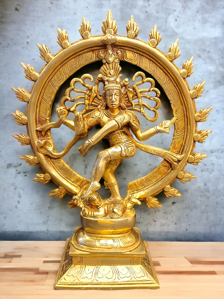 Tamas Brass Nataraja Reverence and Harmony Statue/Idol (Golden) (15 Inches)