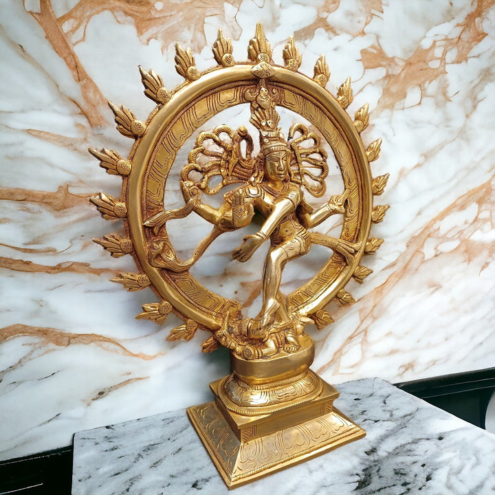 Tamas Brass Nataraja Reverence and Harmony Statue/Idol (Golden) (15 Inches)