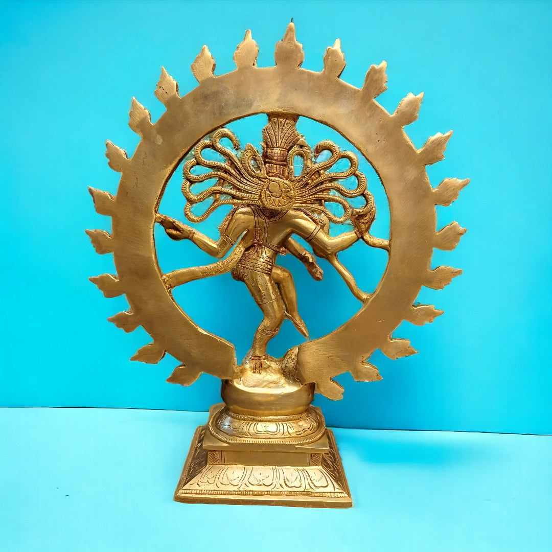 Tamas Brass Nataraja Reverence and Harmony Statue/Idol (Golden) (15 Inches)