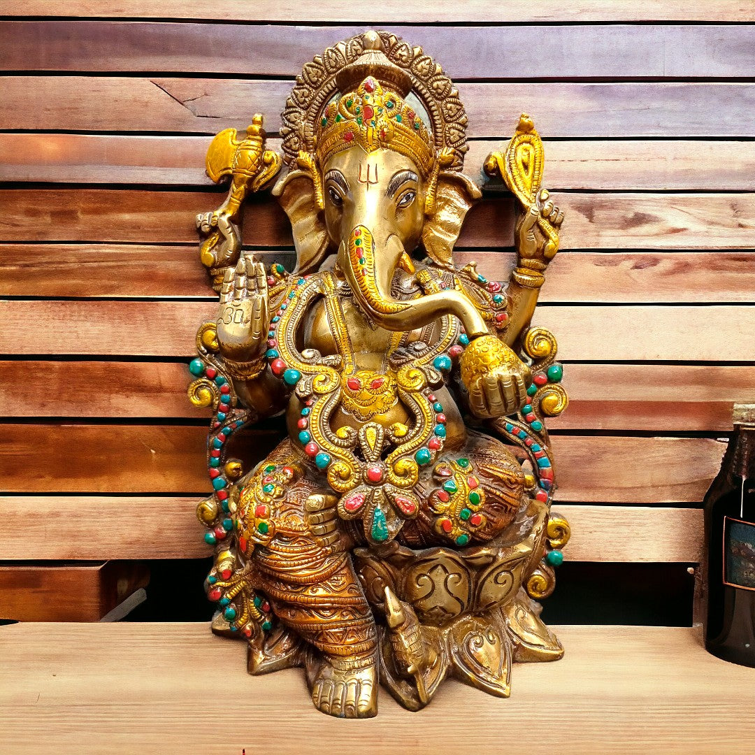 Tamas Brass Handcrafted Lord Ganesh Statue / Idol with Antique Finish (1Ft. Multicolour) (Pack of 1)