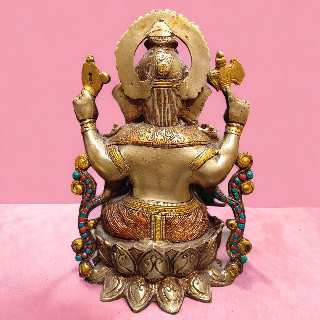 Tamas Brass Handcrafted Lord Ganesh Statue / Idol with Antique Finish (1Ft. Multicolour) (Pack of 1)