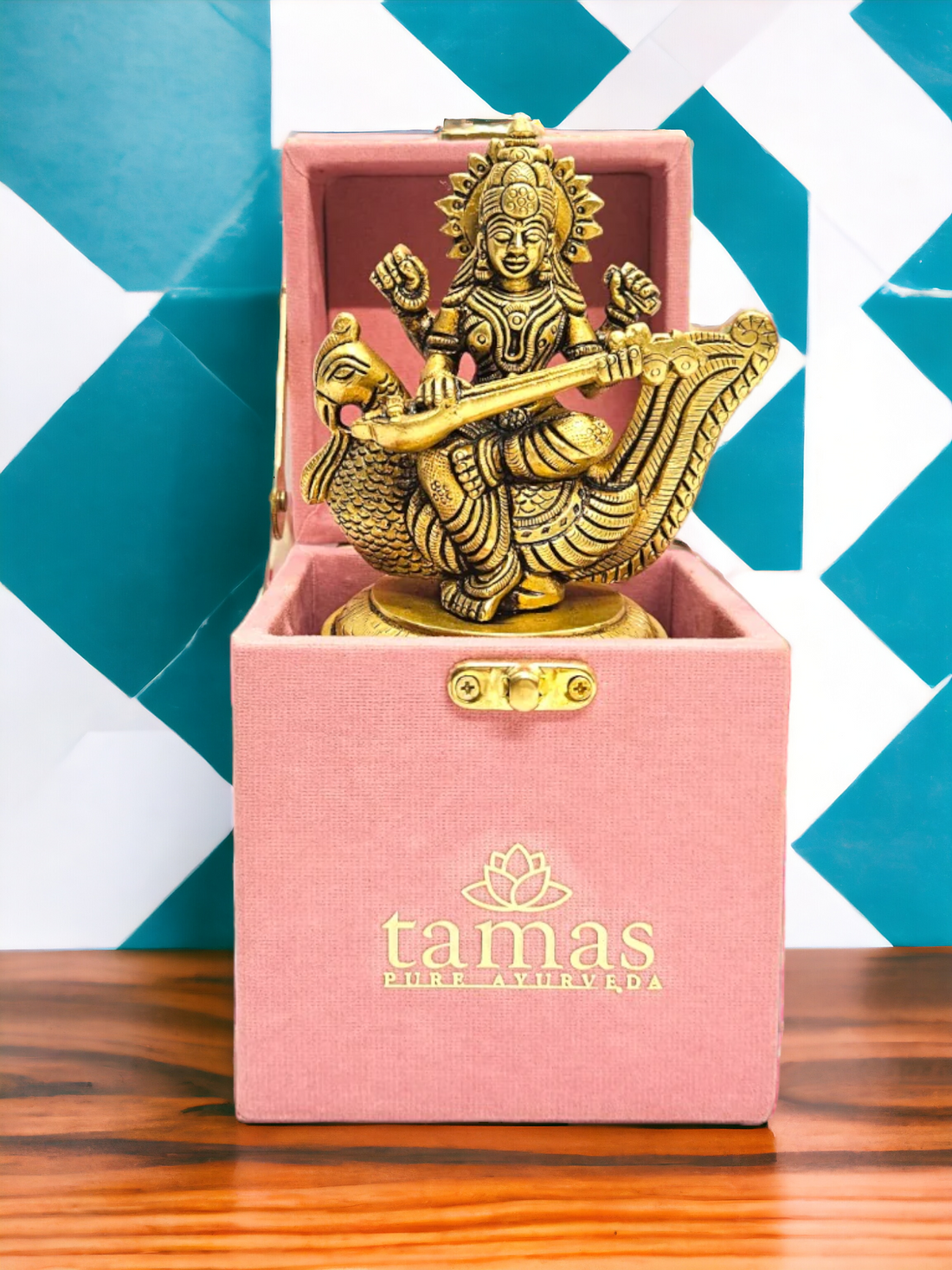 Tamas Brass Saraswati With Swan Statue (4 Inches)| Free Luxury Gift Box