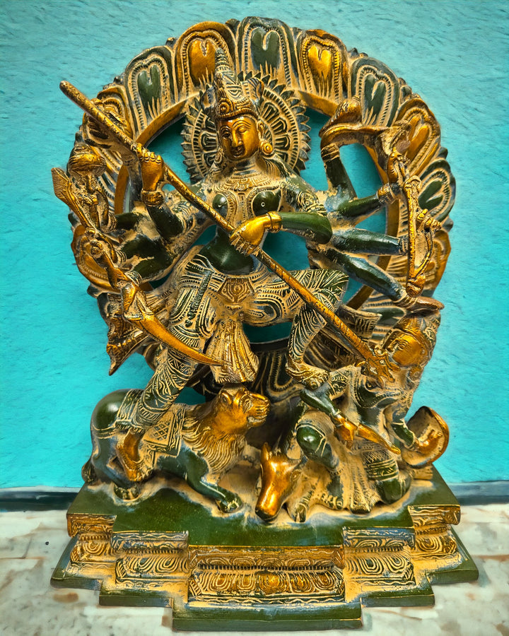 Brass Turquoise Kali Ma| (12.5 X 9.5 X 5.5 inch) |Weight- 7 kg