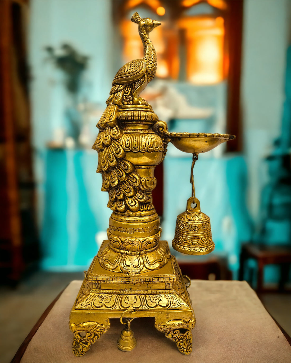 Brass Peacock Lamp Stand | (21 X 10 X 7 Inch) |Weight -8 kg (Golden)