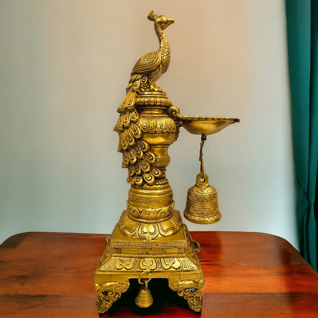 Brass Peacock Lamp Stand | (21 X 10 X 7 Inch) |Weight -8 kg (Golden)