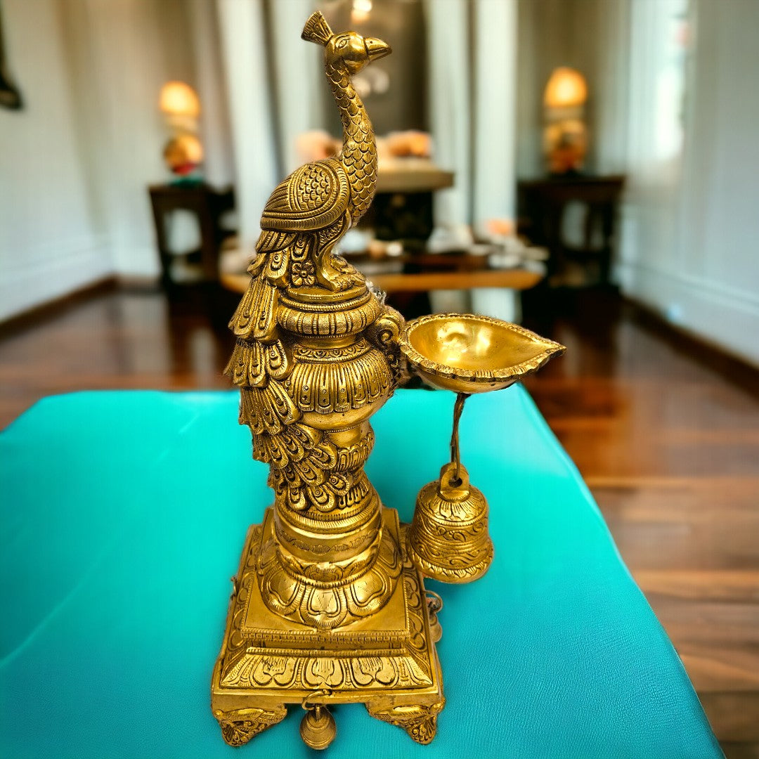 Brass Peacock Lamp Stand | (21 X 10 X 7 Inch) |Weight -8 kg (Golden)