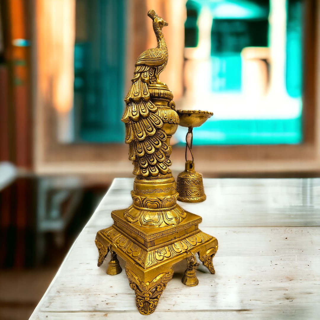 Brass Peacock Lamp Stand | (21 X 10 X 7 Inch) |Weight -8 kg (Golden)