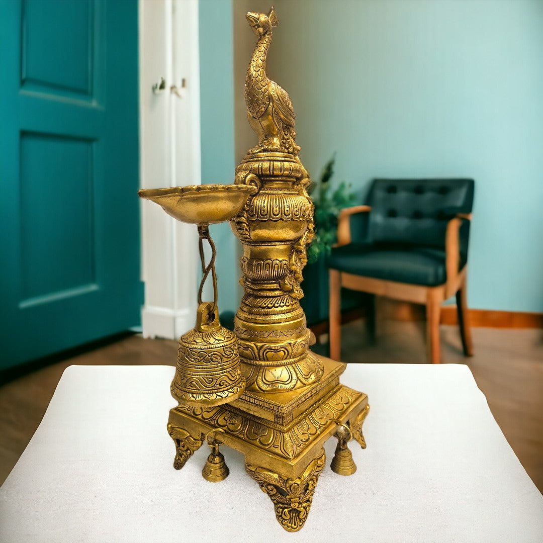 Brass Peacock Lamp Stand | (21 X 10 X 7 Inch) |Weight -8 kg (Golden)