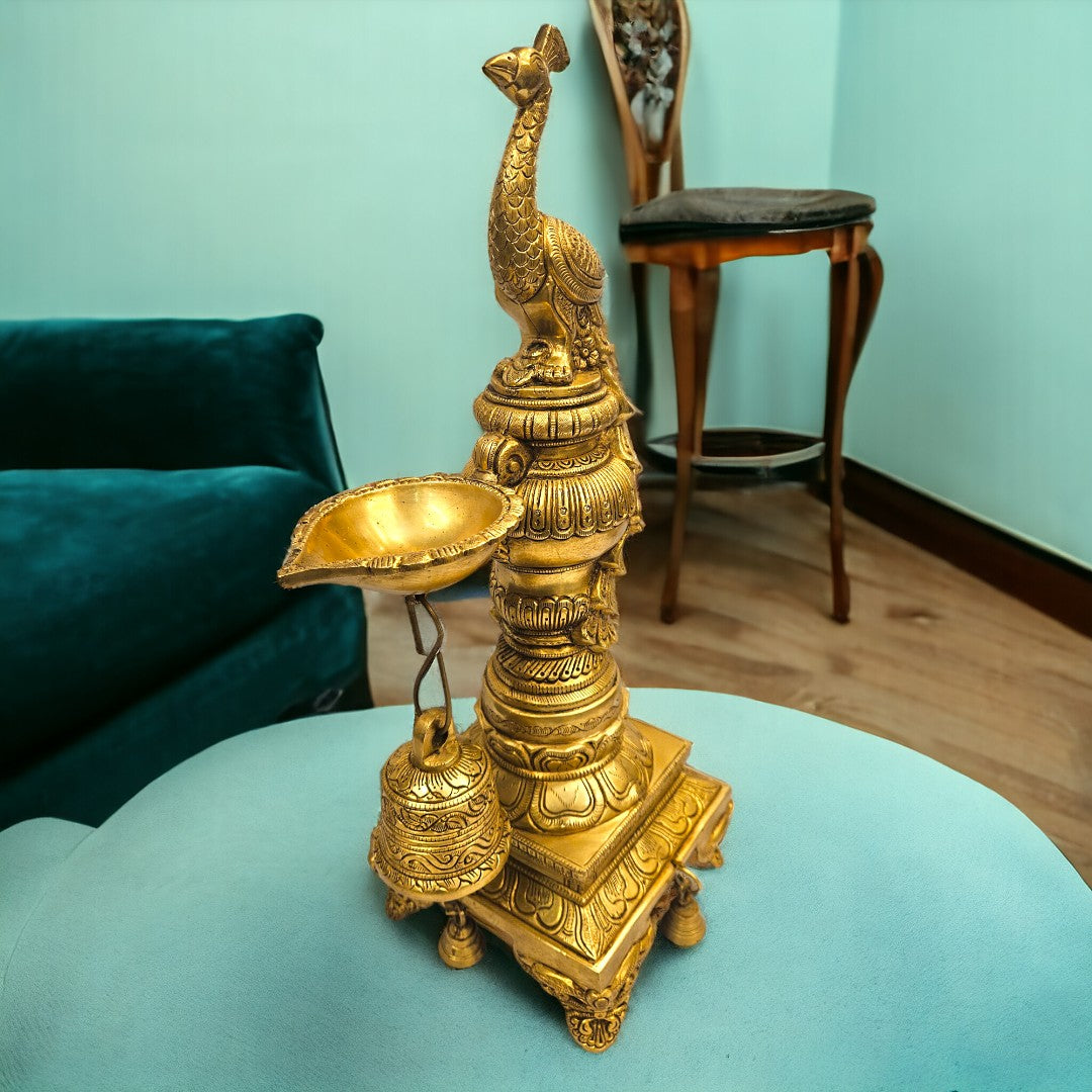 Brass Peacock Lamp Stand | (21 X 10 X 7 Inch) |Weight -8 kg (Golden)