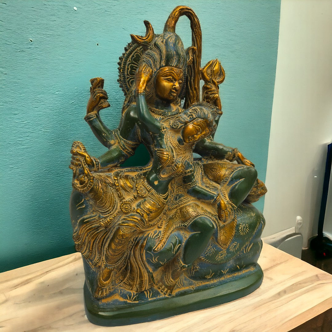 Brass Turquoise Shiv Parvati Idol| (11 X 8 X 4 inch) |Weight-5 kg