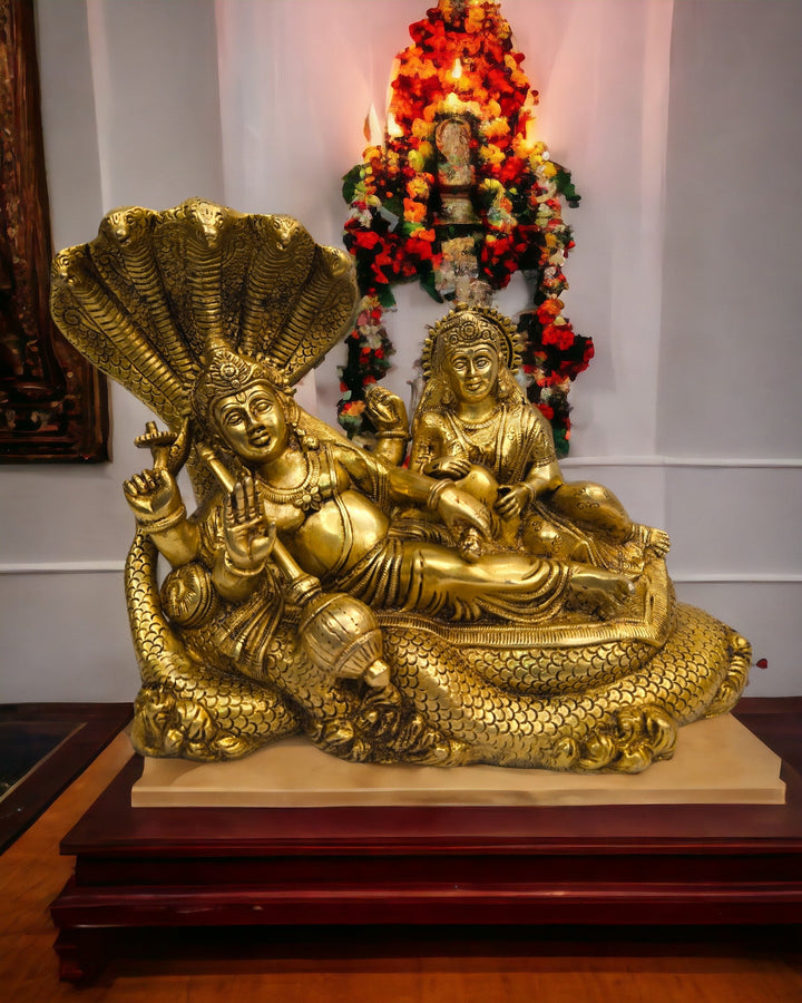 Brass vishnu lakshmi idol| (9.8 X 12 X 5.8 inch) |Weight- 9 kg