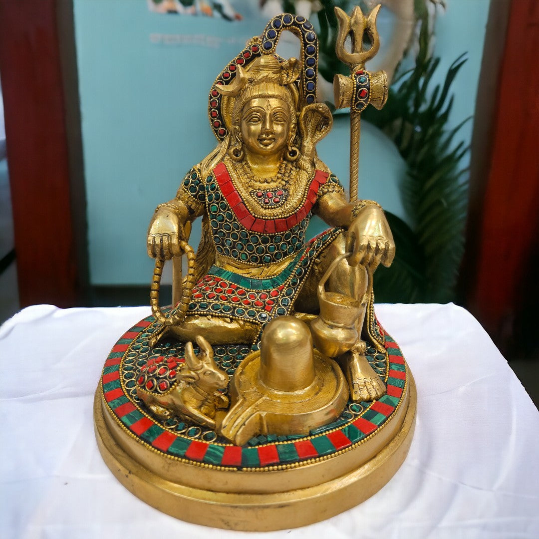 Brass Stone Worked Shivji| (10 X 8 X 8 inch) |Weight- 6 kg