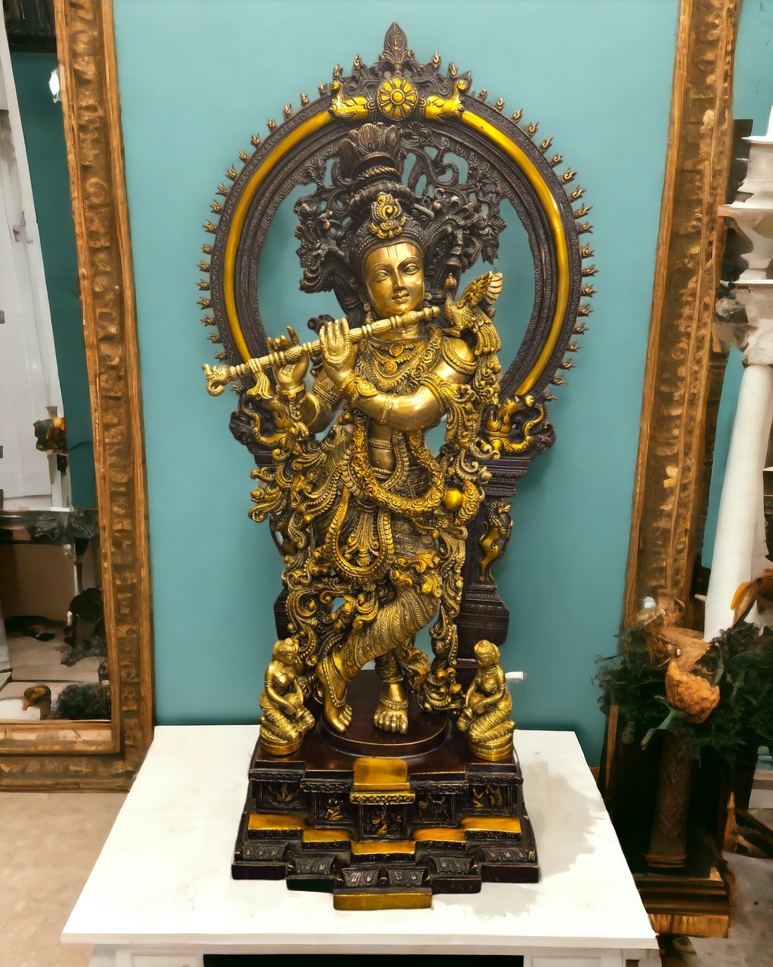 Brown Brass Krishna|32 inch|Weight-35 kg