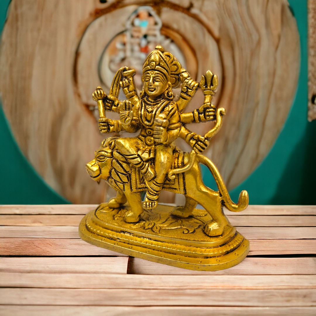 Brass Durga Maa|(4.6 X 4.8 X 2 inch) |Weight- 718 gm