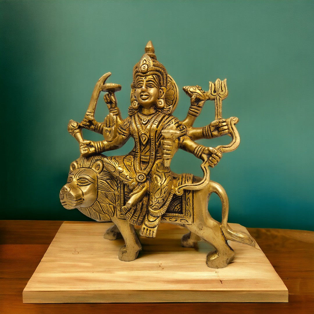 Brass Durga Mata Home Temple Pooja Statue |Idol (Golden)| (8X7X2.5) inch|Weight-2kg