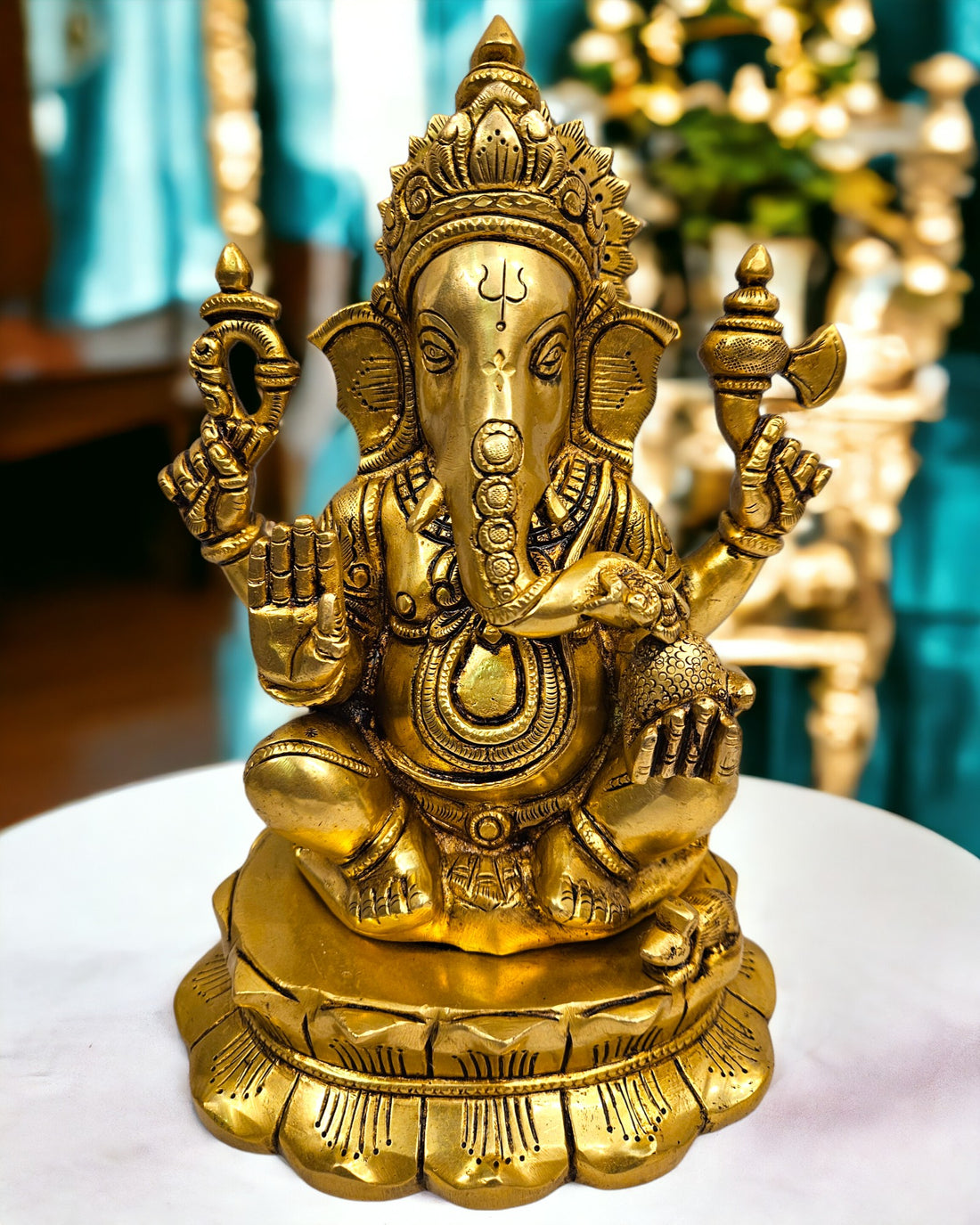 Lord Ganesh/Ganapati Brass Statue/Idol (Golden) | (10.5 X 8 X 5 inch) |Weight - 5.6 kg