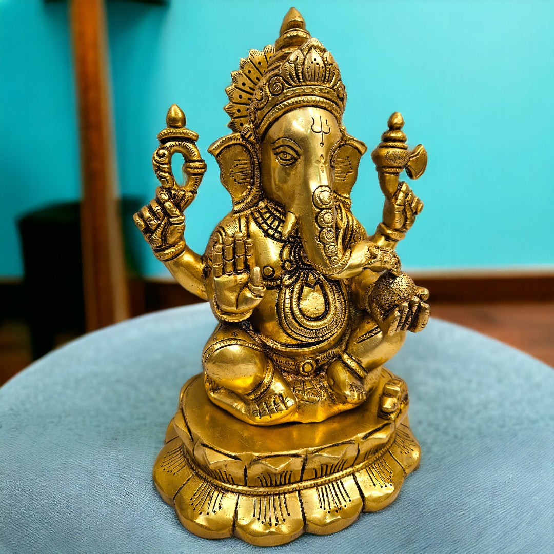 Lord Ganesh/Ganapati Brass Statue/Idol (Golden) | (10.5 X 8 X 5 inch) |Weight - 5.6 kg