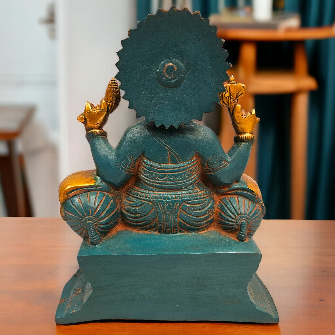 Brass Ganesha raja |Turquoise blue | (9.3 X 7.5 X 4.6 inch) |Weight - 4 kg