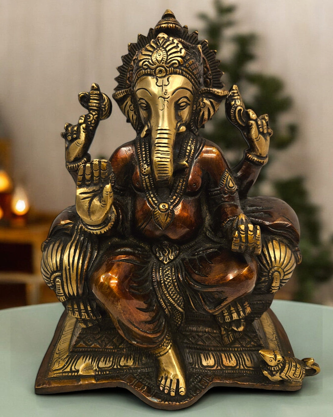 Brass Ganesh Statue |(23.62 X 19.05 X 11.68 ) cm |Weight- 4 kg