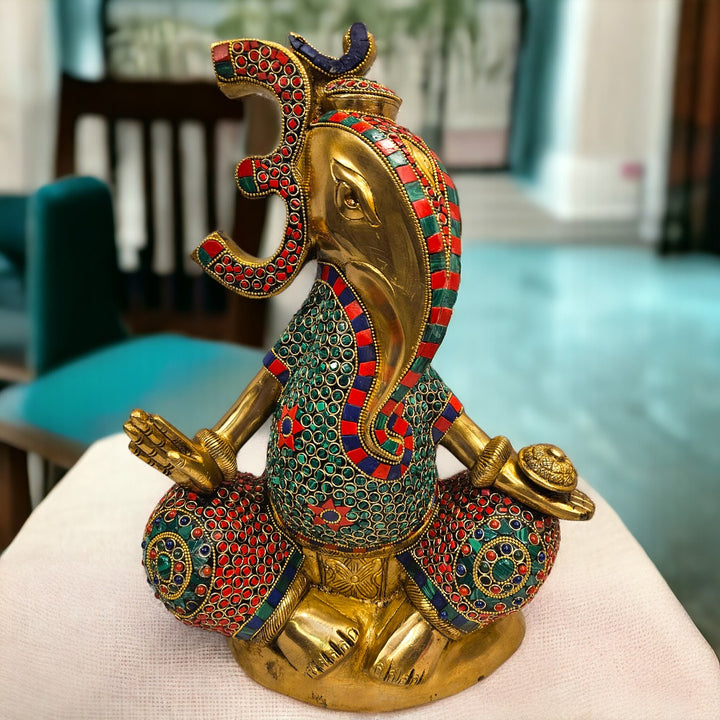 Modern Stoned work Lord Ganesh/Ganapati Brass Statue/Idol| (16.6 X 12 X 5 inch) |Weight - 10 kg