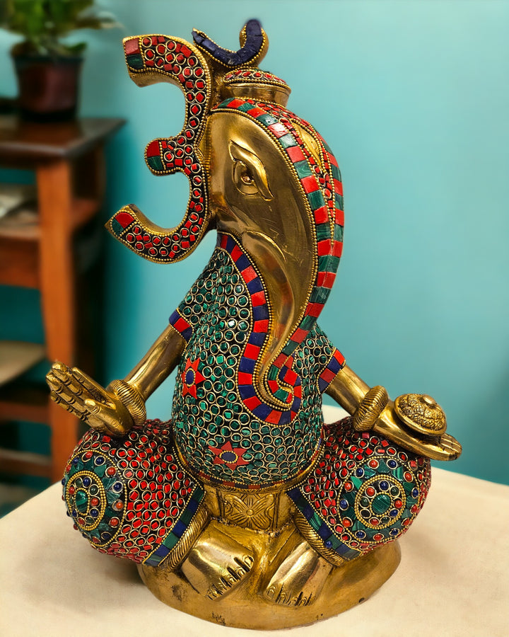 Modern Stoned work Lord Ganesh/Ganapati Brass Statue/Idol| (16.6 X 12 X 5 inch) |Weight - 10 kg