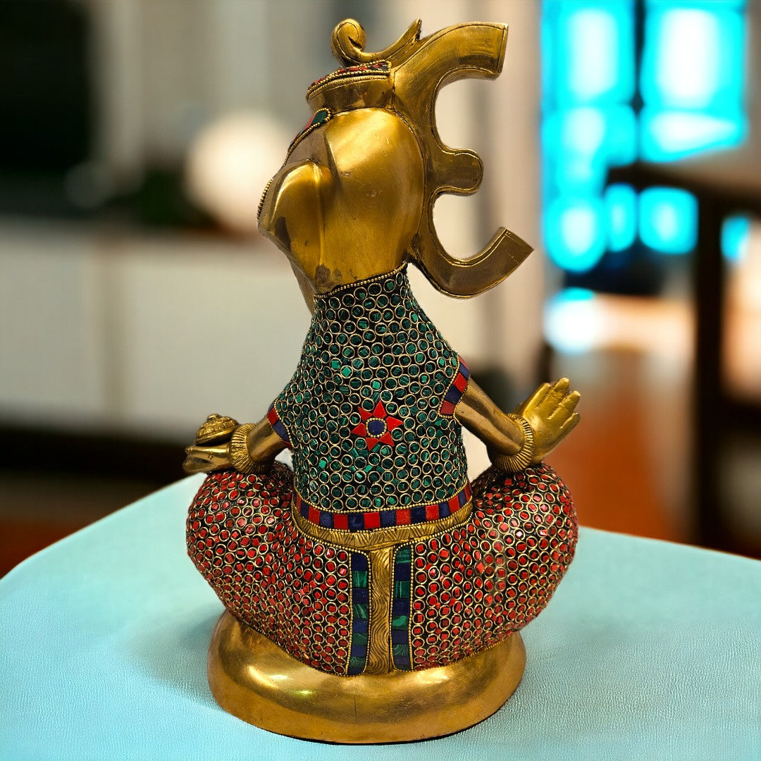 Modern Stoned work Lord Ganesh/Ganapati Brass Statue/Idol| (16.6 X 12 X 5 inch) |Weight - 10 kg