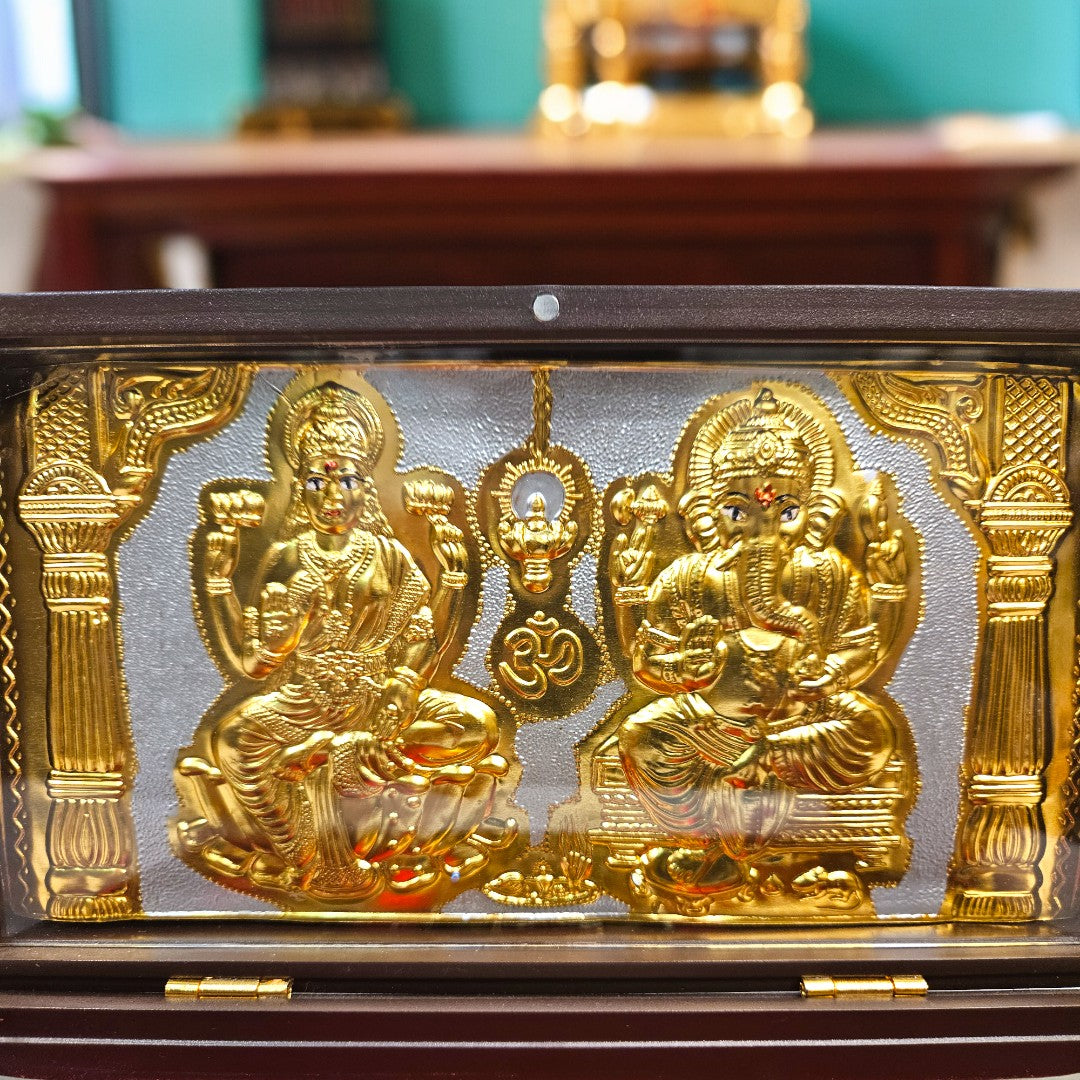 Gold Foil Jai Shree Laxmi Ganesh Gift \Pooja Box |(5.5 X 8.5 X 4.5 inch)|Weight-0.33 kg