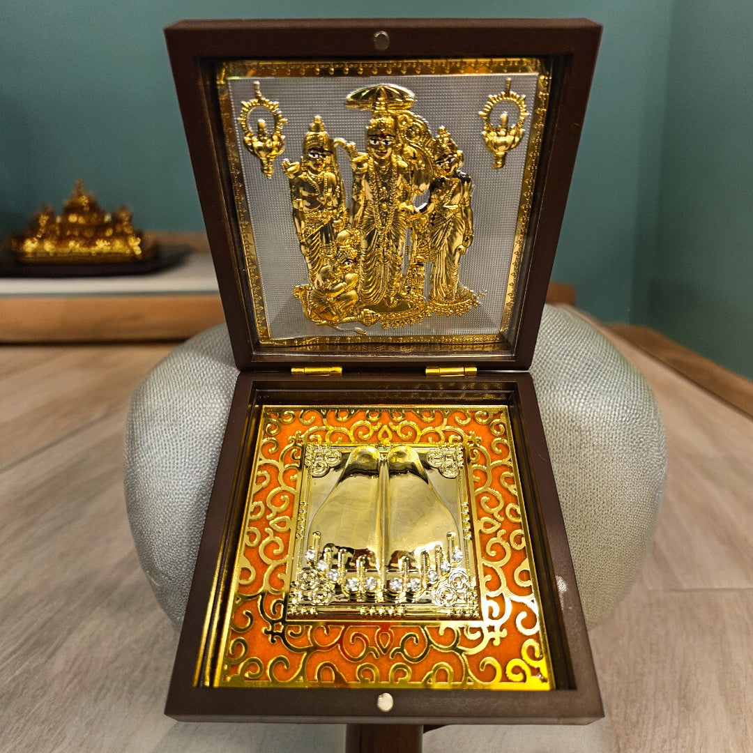 Gold Foil Jai Shree Ram Gift \Pooja Box |(5 X 4.5 X 4.5 inch)|Weight-0.18 kg