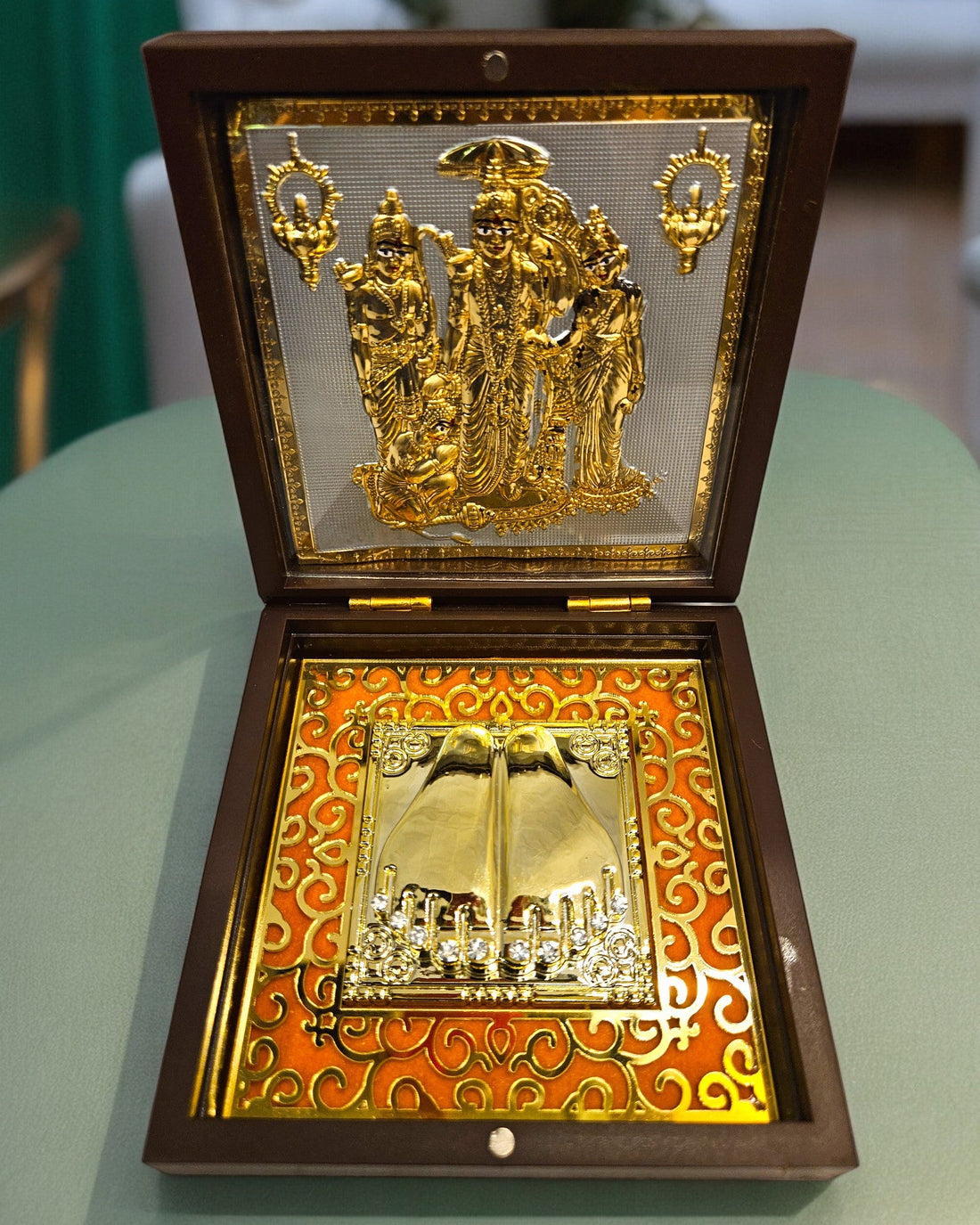 Gold Foil Jai Shree Ram Gift \Pooja Box |(5 X 4.5 X 4.5 inch)|Weight-0.18 kg