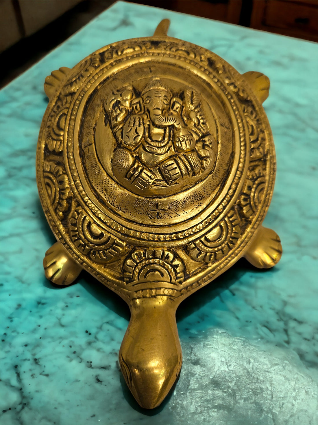 Tamas Brass Good Luck Ganesh Tortoise for Vastu(Golden) Height: 2 inches