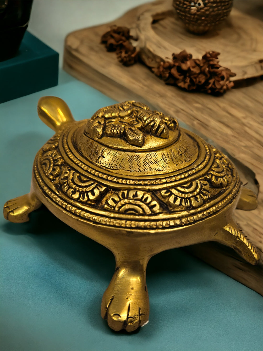 Tamas Brass Good Luck Ganesh Tortoise for Vastu(Golden) Height: 2 inches