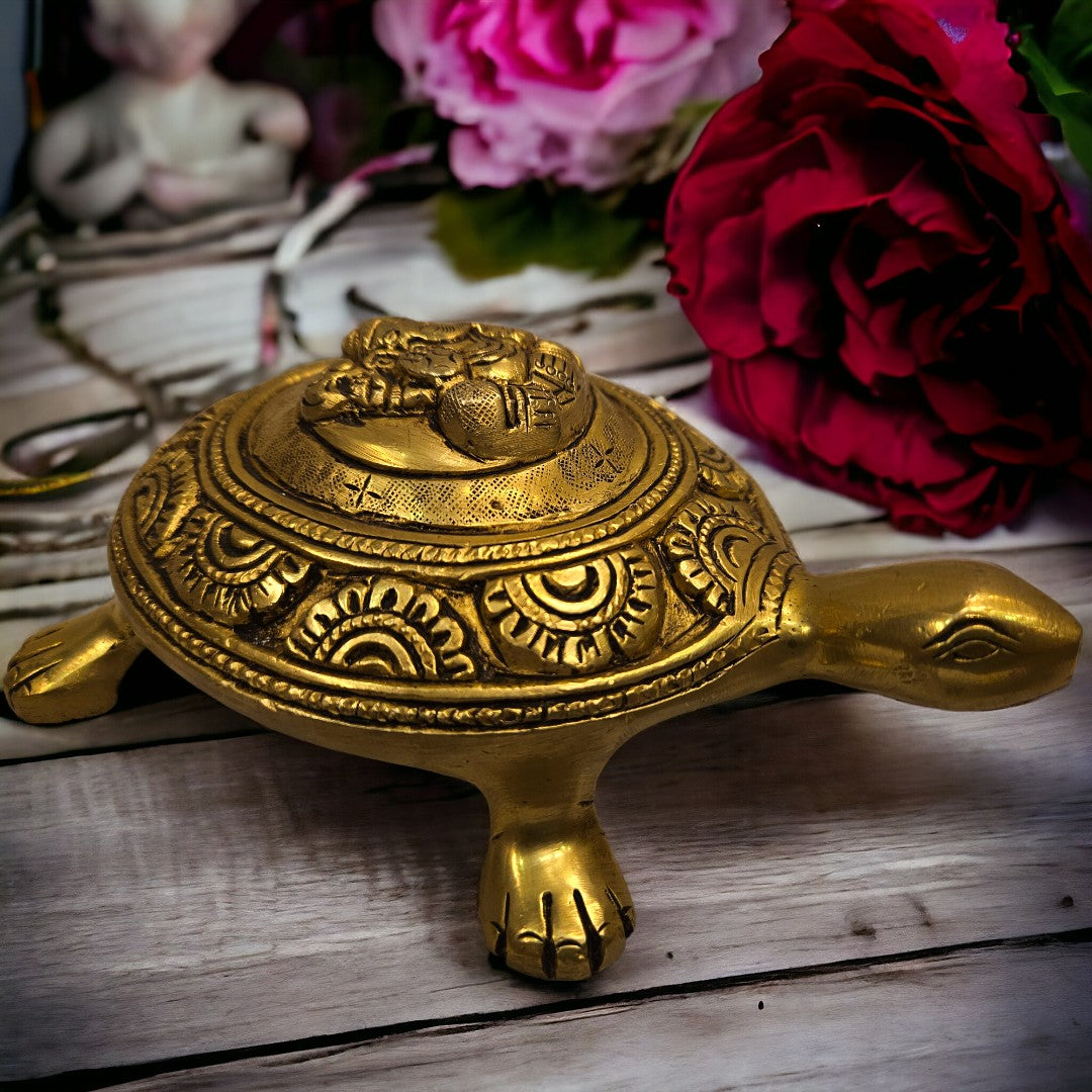 Tamas Brass Good Luck Ganesh Tortoise for Vastu(Golden) Height: 2 inches