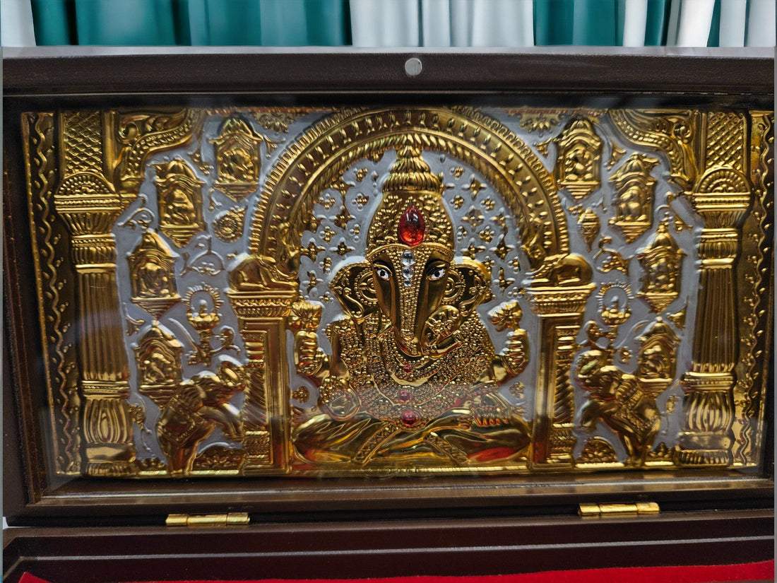 Gold Foil Shree Ganeshay Namah Gift \Pooja Box |(5.5 X 8.5 X 4.5 inch)|Weight-0.33 kg