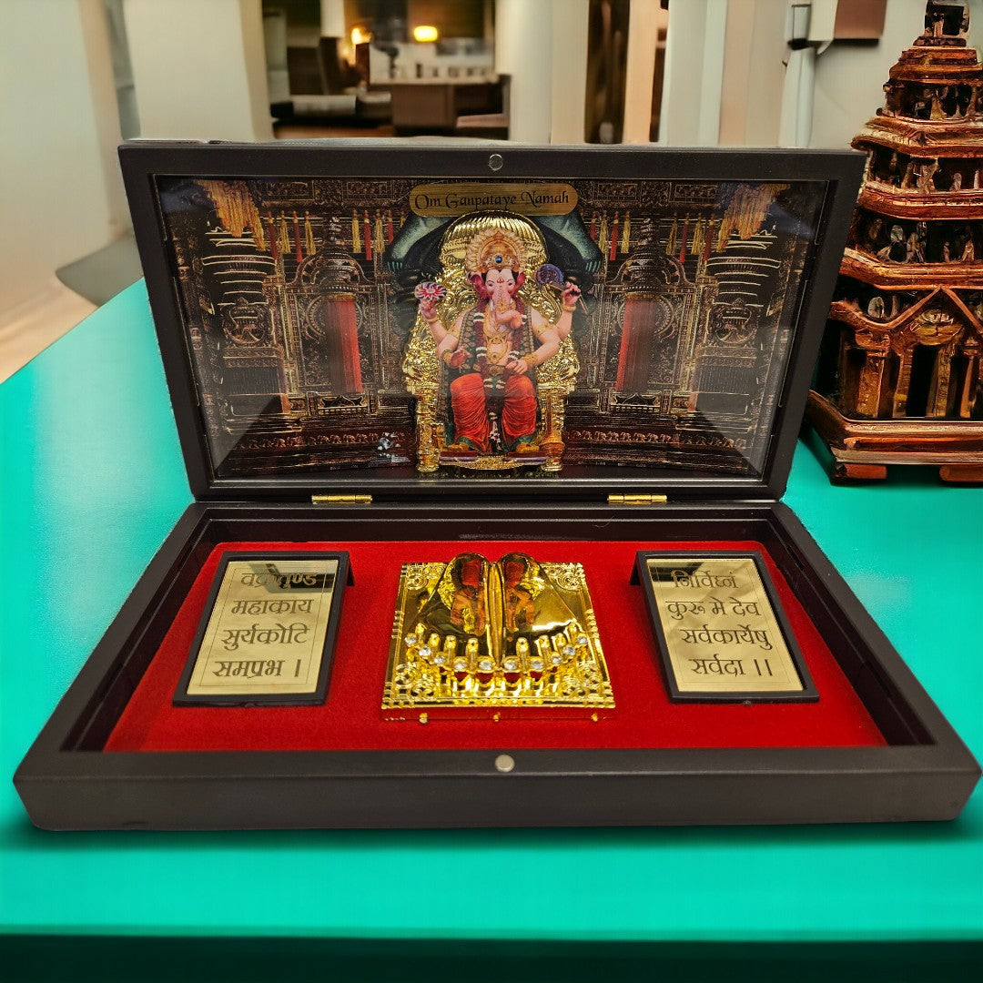 Gold Foil Shree Ganeshay Namah Gift \Pooja Box |(5.5 X 8.5 X 4.5 inch) |Weight-0.33 kg