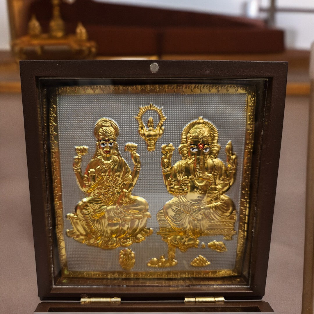 Gold Foil Jai Shree Laxmi Ganesh Gift \Pooja Box |(5 X 4.5 X 4.5 inch)|Weight-0.18 kg