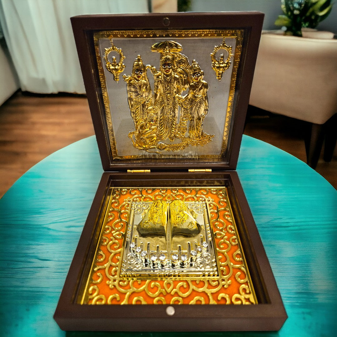 Gold Foil Jai Shri Ram Gift \Pooja Box |(5 X 4.5 X 4.5 inch)|Weight-0.18 kg