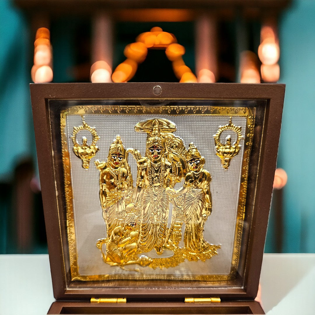 Gold Foil Jai Shri Ram Gift \Pooja Box |(5 X 4.5 X 4.5 inch)|Weight-0.18 kg