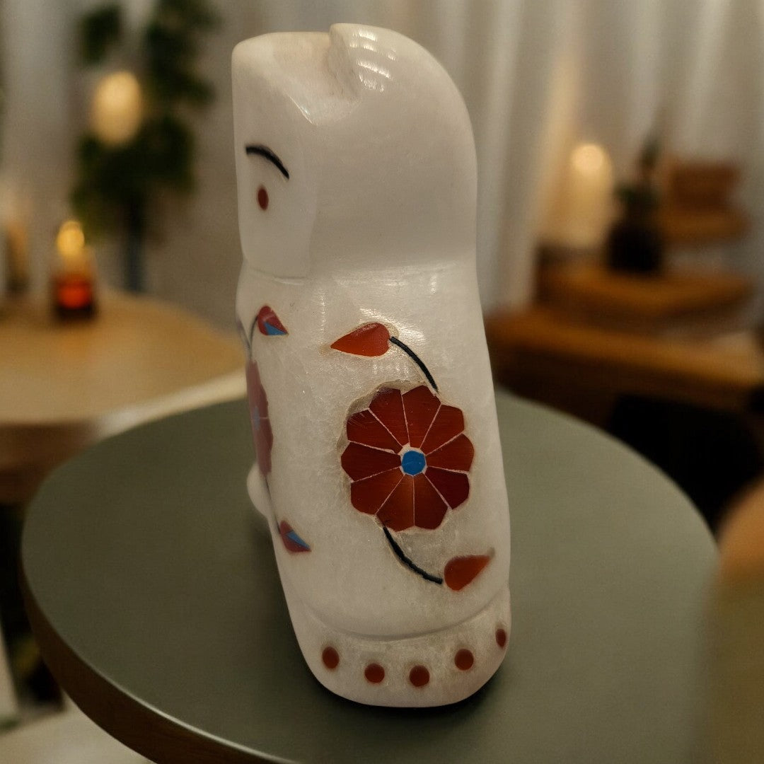 White Marble Inlay Work Owl|(4 X 3 X 1.5 inch)|Weight- 250 gm