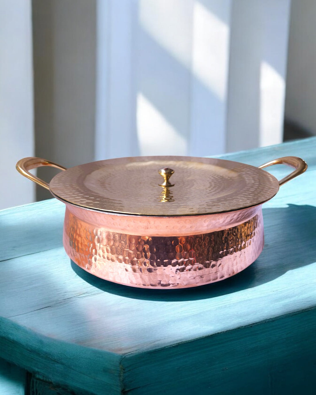 Pure Copper Cooking Lagan Biryani Handi with Brass Lid & Side Handles.